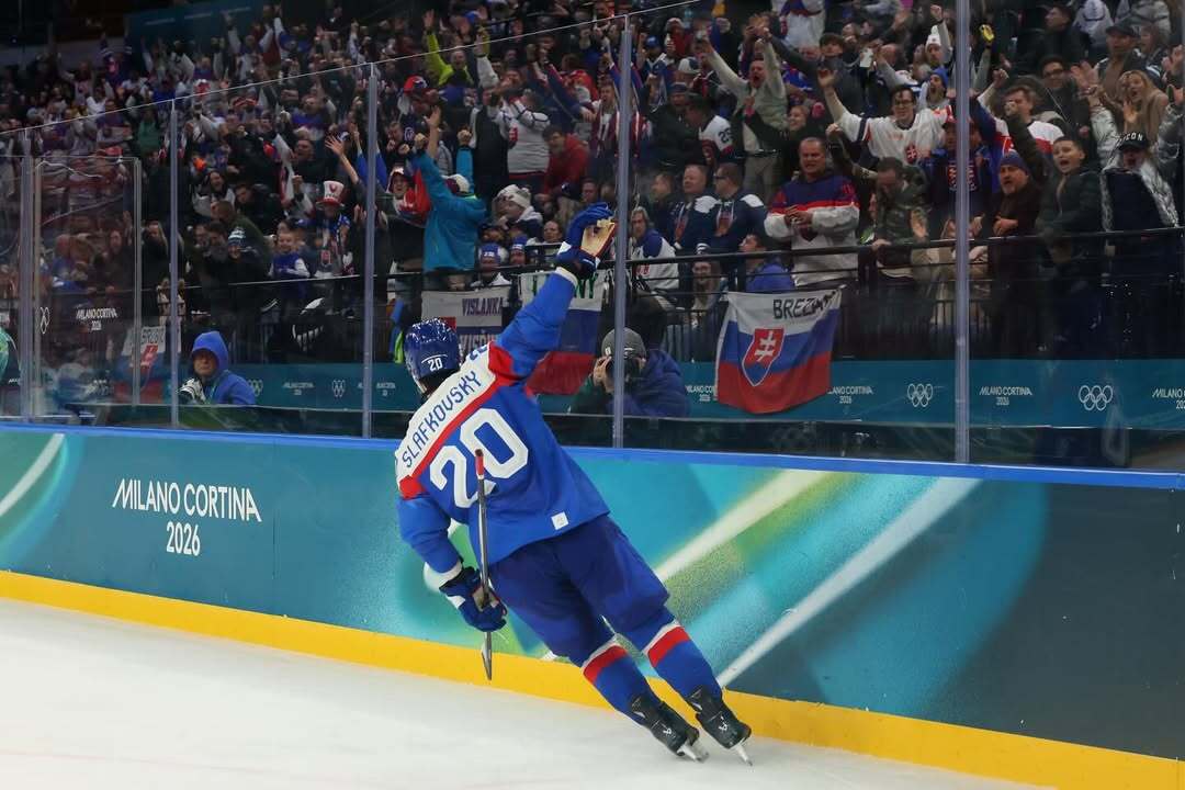 Juraj Slafkovský representing Slovakia at the Milano Cortina 2026 Winter Olympics, recording 4 goals and 4 assists.