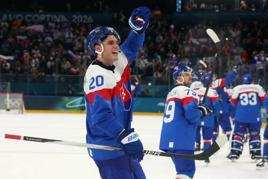 Juraj Slafkovský representing Slovakia at the Milano Cortina 2026 Winter Olympics, recording 4 goals and 4 assists.