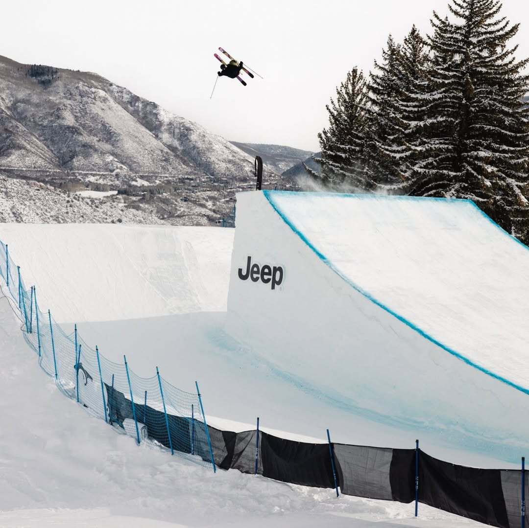 Naomi Urness, X Games Aspen athlete, performing a freestyle ski trick during competition at X Games Aspen