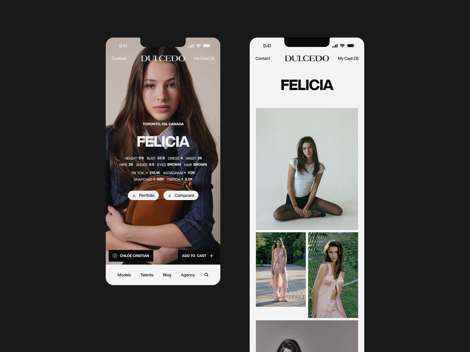 Dulcedo My Cast proprietary digital casting platform interface