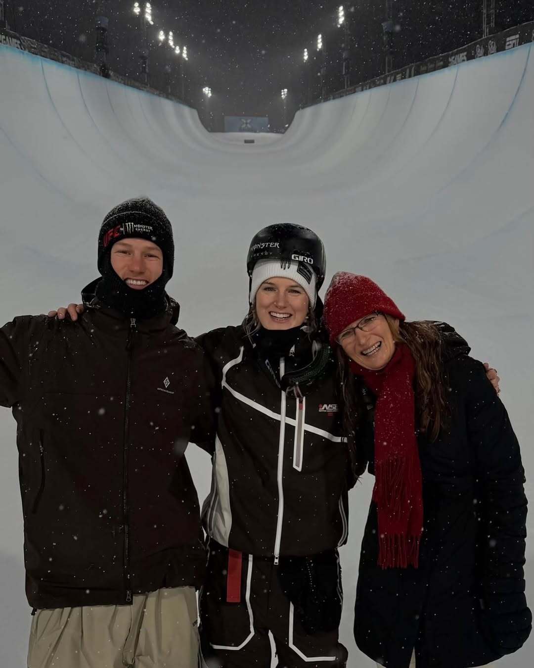 Cassie Sharpe, X Games Aspen athlete, celebrating on the slopes with family during X Games Aspen weekend