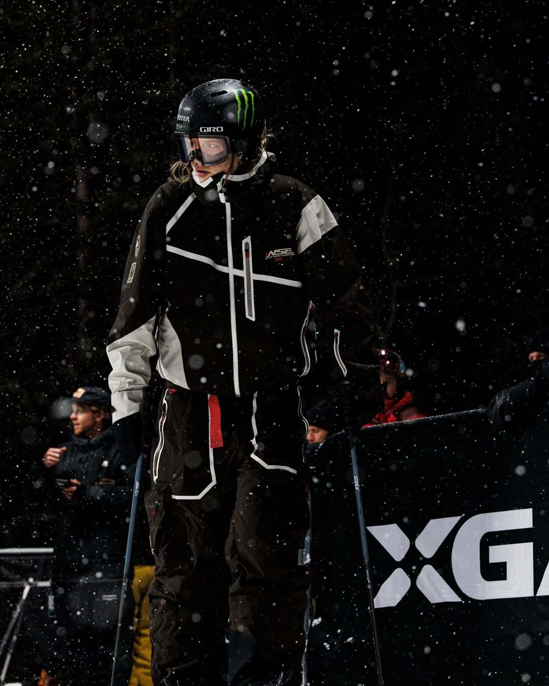 Cassie Sharpe, X Games Aspen athlete, preparing to drop in for a freestyle skiing run in Aspen