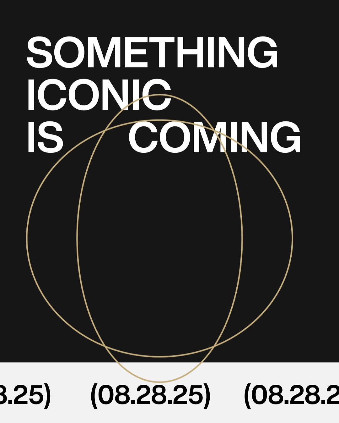 Image of the "something iconic is coming" teaser graphic, featuring our new branding on a black background.