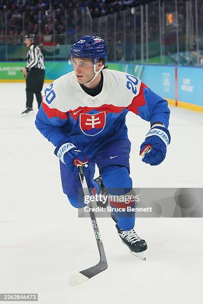 Juraj Slafkovský representing Slovakia at the Milano Cortina 2026 Winter Olympics, recording 4 goals and 4 assists.